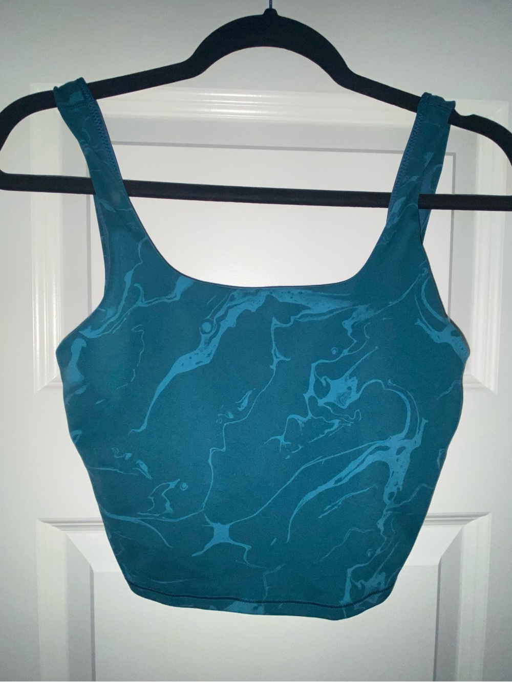 Teal Marble-Print Crop Tank Top
